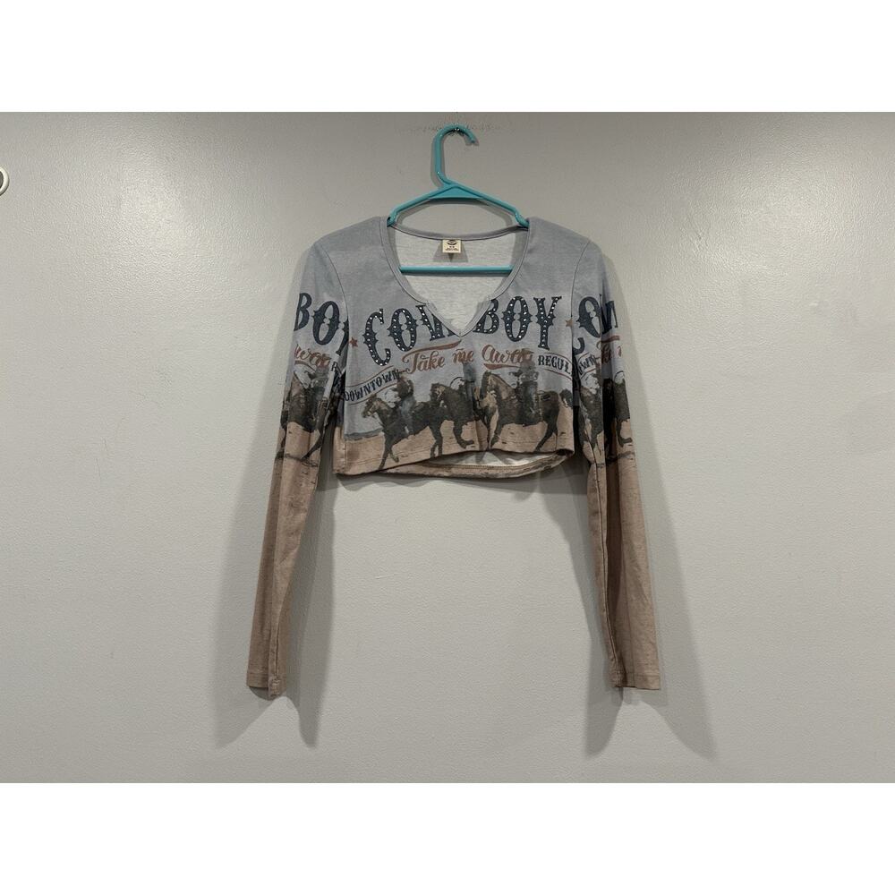 Urban Outfitters Cowboy Take Me Home Crop Top Shirt Long Sleeve Medium M